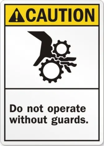 200pcs 15x20cm CAUTION do not operate without guards PVC material stickers, Item No. CA17