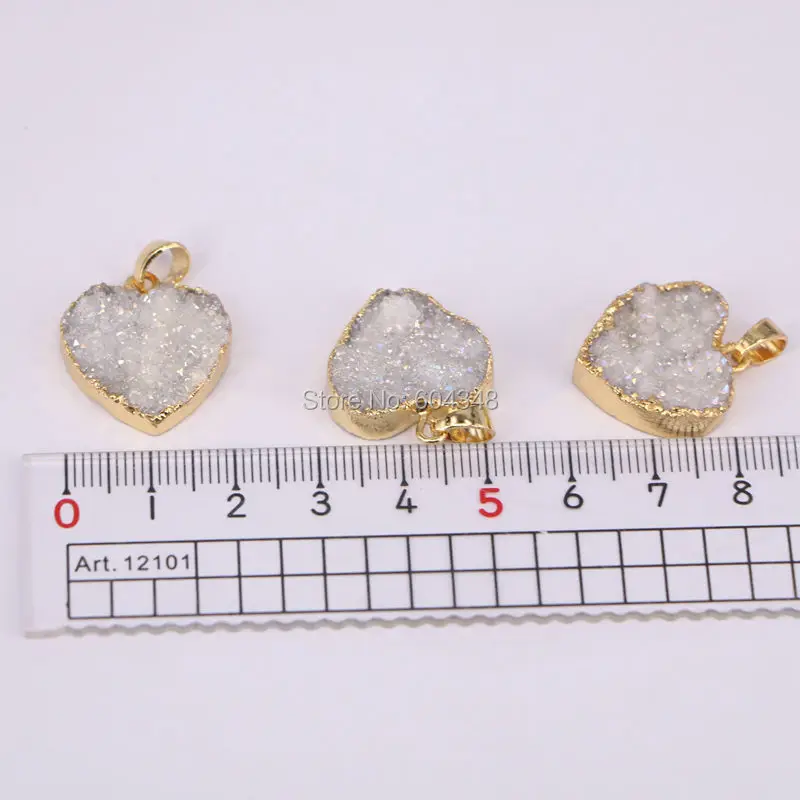 5pcs Charm Quartz Pendant Heart Gold color White AB Crystal Drusy Gem stone For Jewelry Making | Украшения и аксессуары