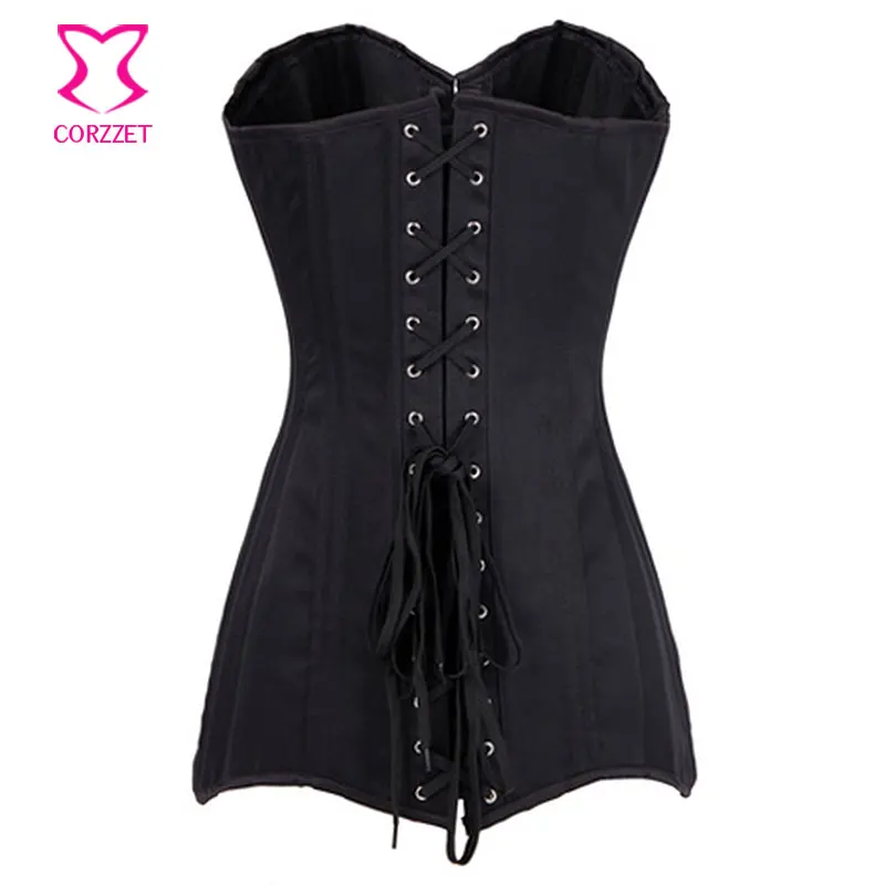 Корсетный корсет черного цвета из хлопка и стали с обвалом длинный туловищем