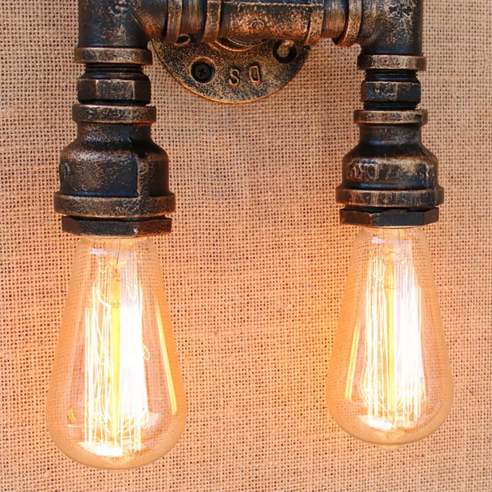 Ретро 2 головки света железная водопроводная труба винтажная настенная лампа