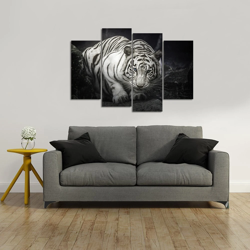 4 панели черно-белые животные настенные художественные картины тигровый глаз