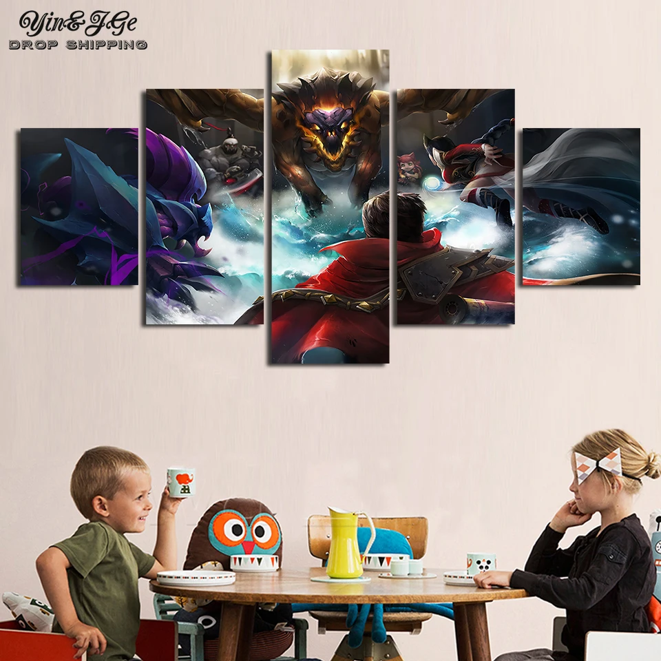 Модульный постер с принтом на холсте 5 панелей картина Лига Легенд настенное