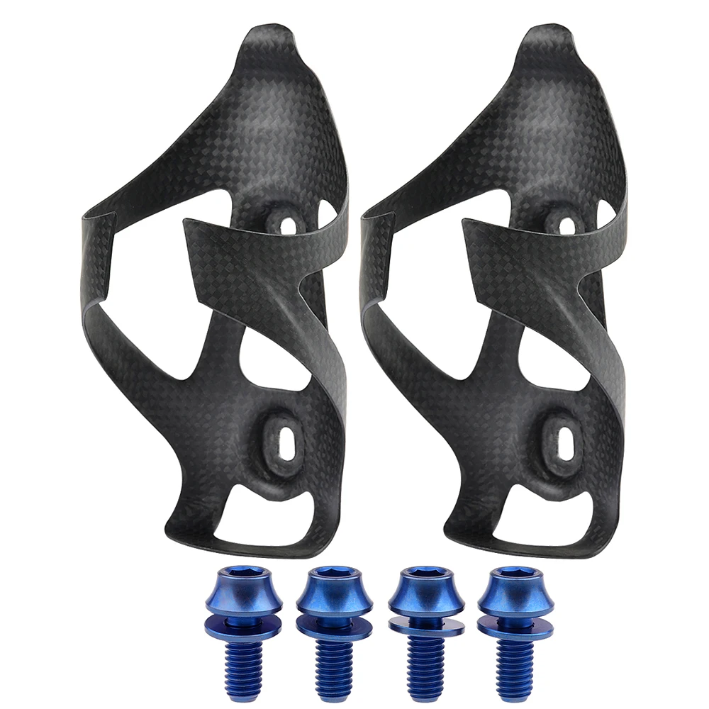 Matte-Blue Bolt Wanyifa полностью углеродное волокно велосипед бутылка для воды клетка MTB дорожный держатель для бутылки велосипедный 2шт+ титановый болт M5x12 с винт с шайбой 4 шт - Цвет: Matte-Blue Bolt