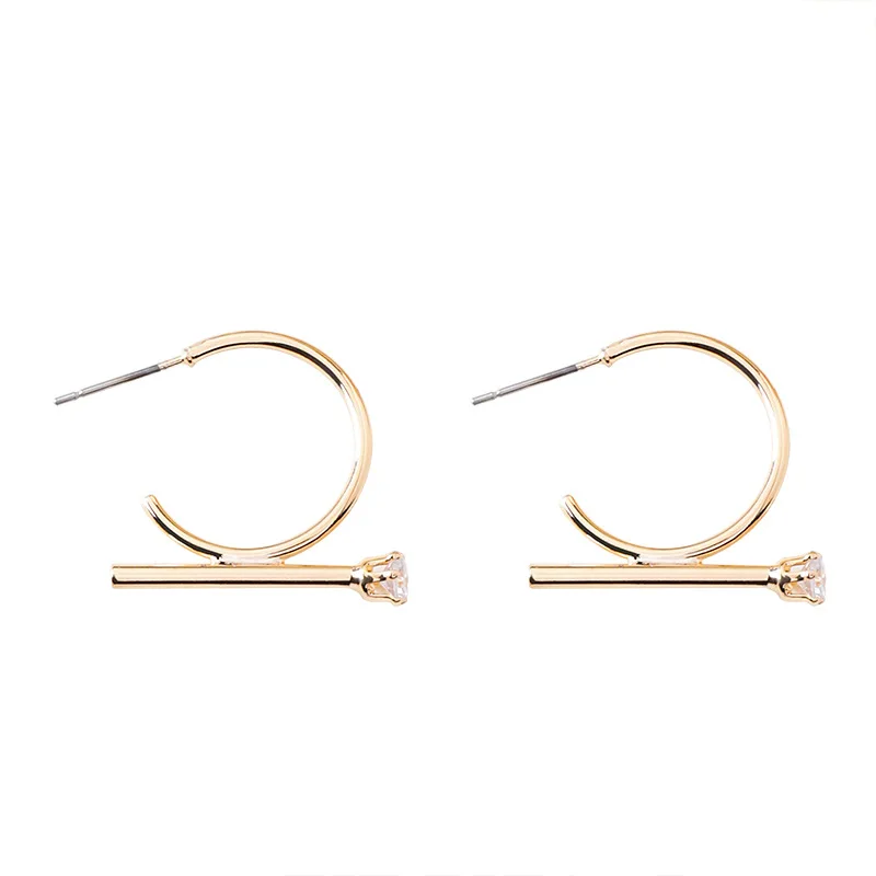 

Korean Fashion Minimalist Creative Gold Silver Color Small Hoop Earring With Rhinestone Women's New Design Geometric Hoops