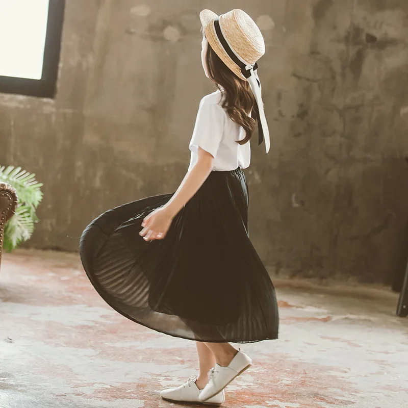 Белая шифоновая длинная юбка с оборками для девочек подростков от 6 до 16 лет