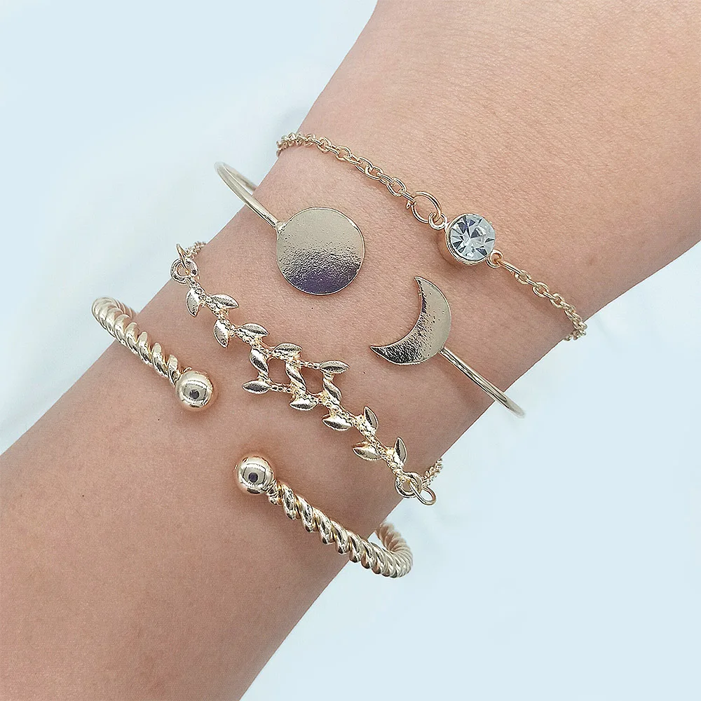 Новые стильные творческие 4 шт./компл. Регулируемый открытые цепи листья браслет