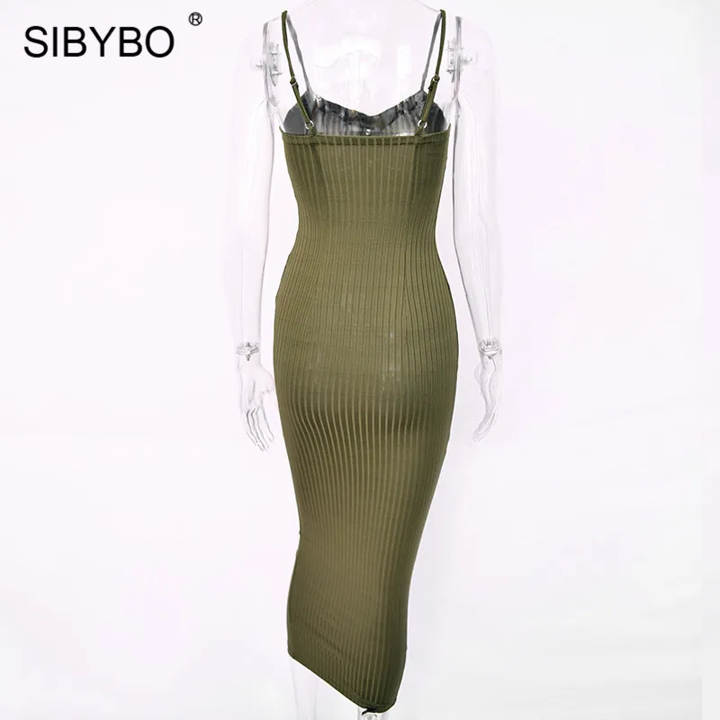 Sibybo сексуальное длинное платье с разрезом на бретельках, женское осеннее облегающее платье макси с открытой спиной без рукавов, пляжные Летние Повседневные платья