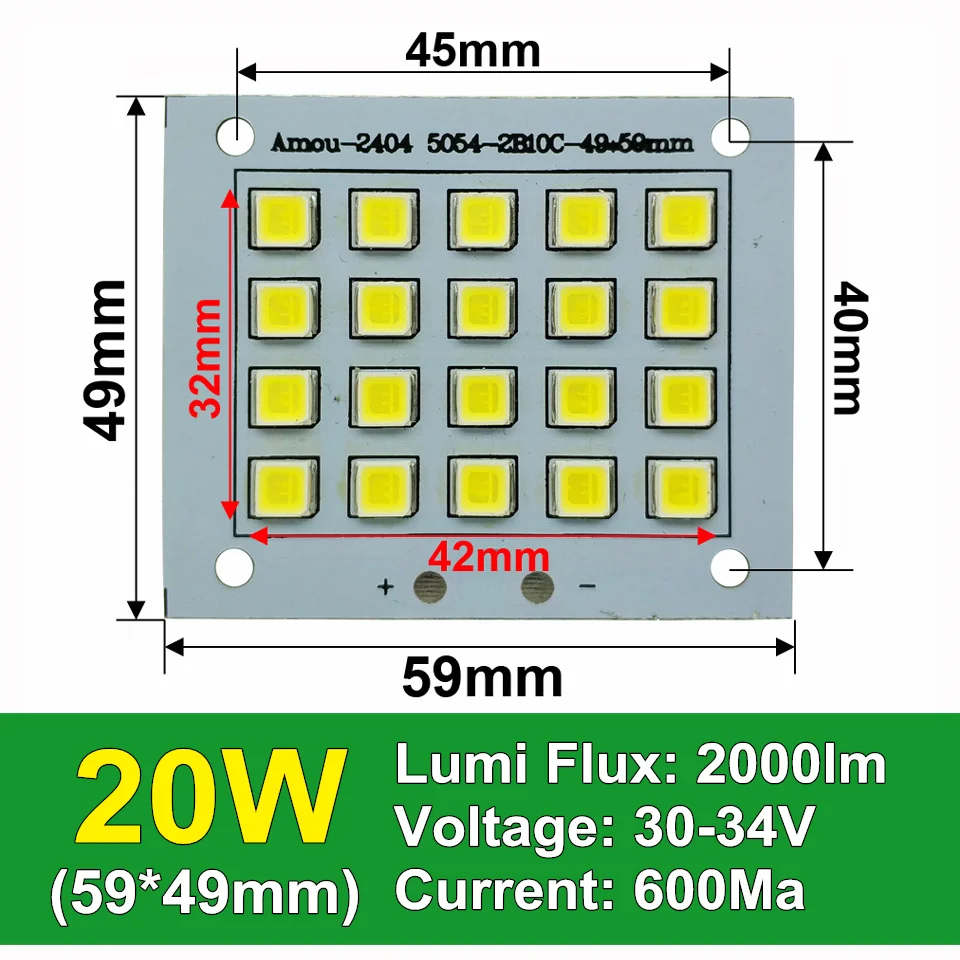 20 Вт 49x59 мм светодиодный прожектор PCB 2000lm SMD5054 источник освещения для Светодиодный