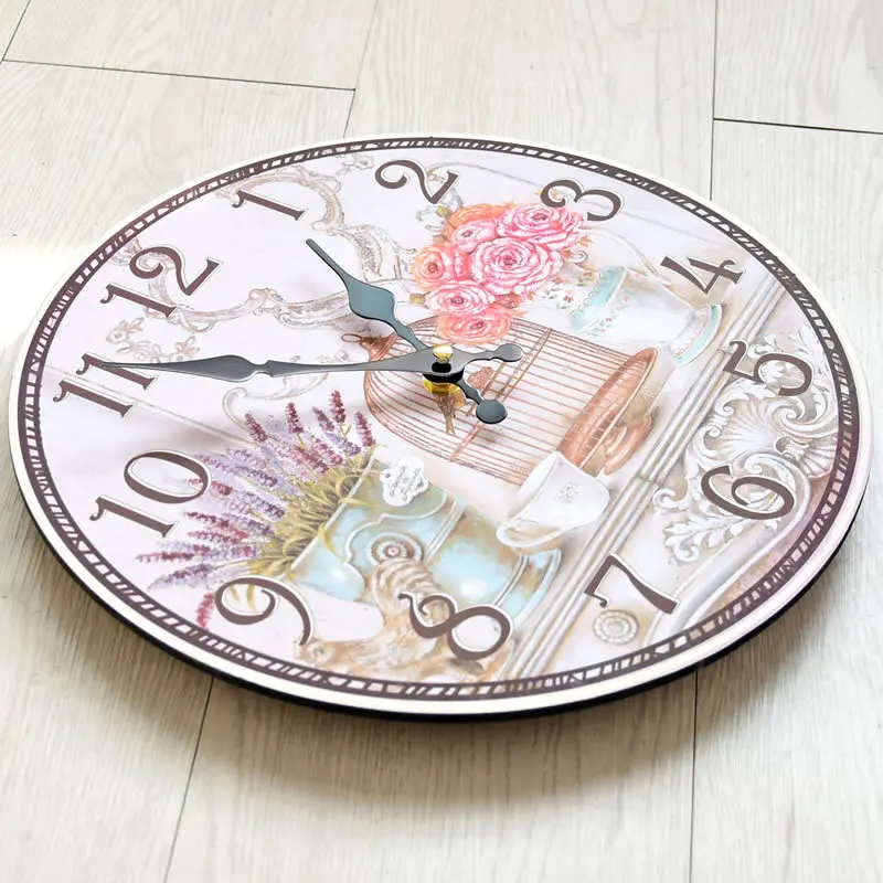 Настенные часы в американском ретро стиле с птичьей клеткой цветочные без рамок