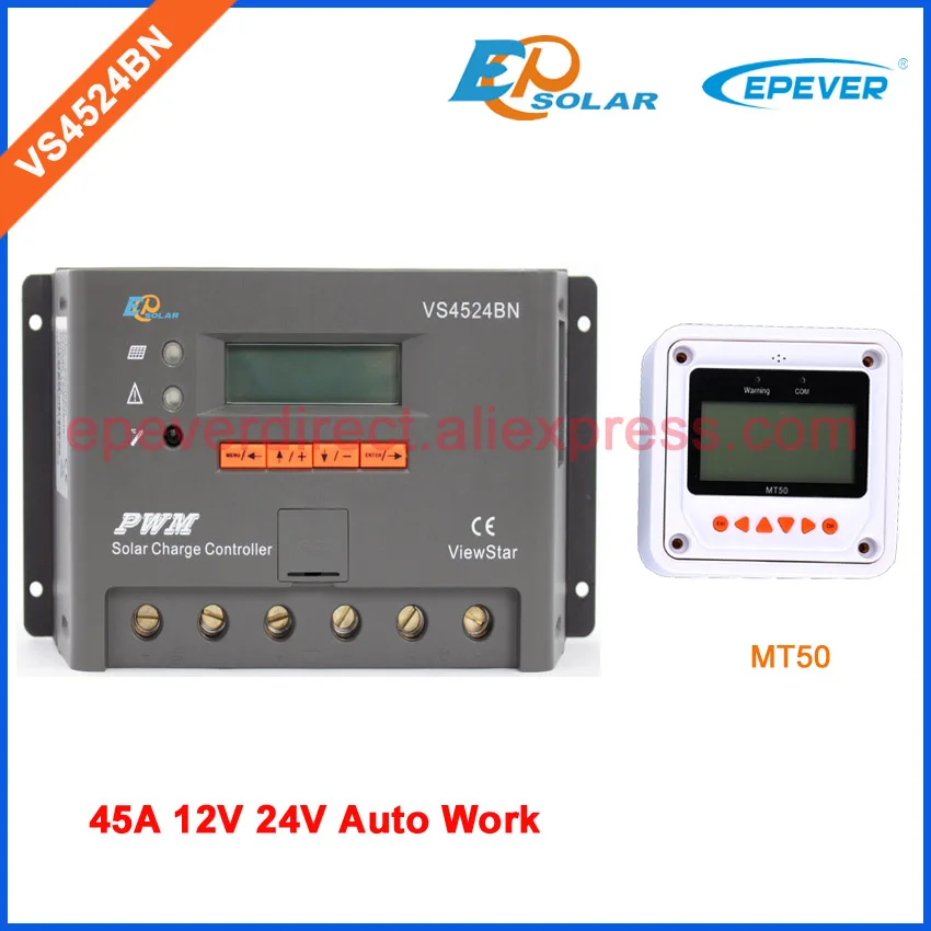 

45A 45amp controller built in lcd display solar panel regulator VS4524BN with MT50 remote meter EPEVER PWM
