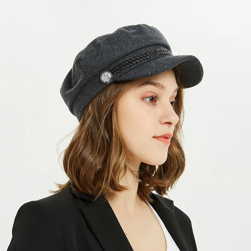 [FEILEDIS] серая полосатая военная шапка модные шапки для женщин плоские шляпы