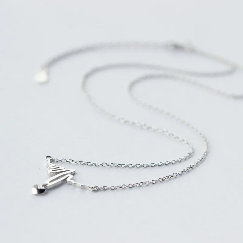 Реальный. Женская цепочка с кулоном в виде пульса серебро 925 пробы | Украшения и