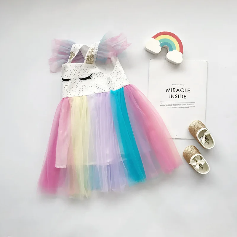 Модное платье для девочек Платье без рукавов маленьких Летнее принцессы с