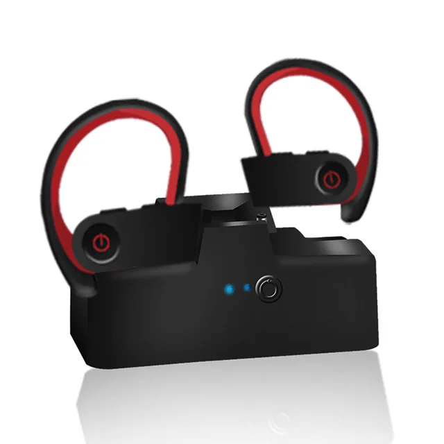 Hadinas TWS наушники 5,0, беспроводная Спортивная Bluetooth гарнитура, наушники с крючком, стерео наушники с микрофоном для мобильных телефонов, бега - Цвет: Красный