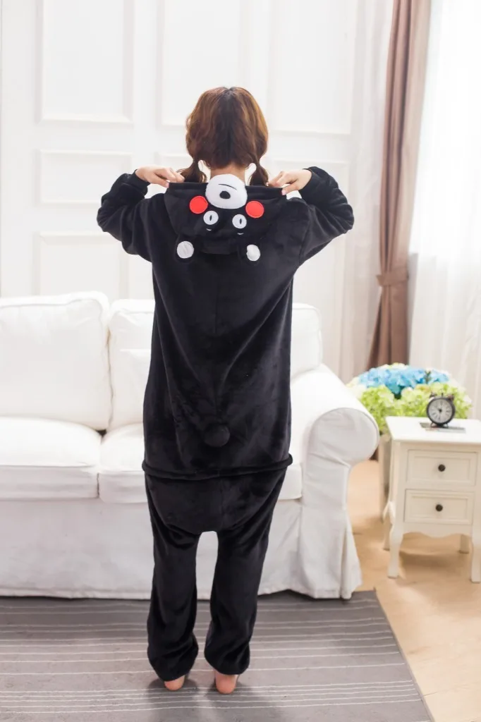 flannel Взрослых Черный Медведь Kumamon Onesie Косплэй костюм пижамы для Для женщин Для мужчин - Цвет: flannel