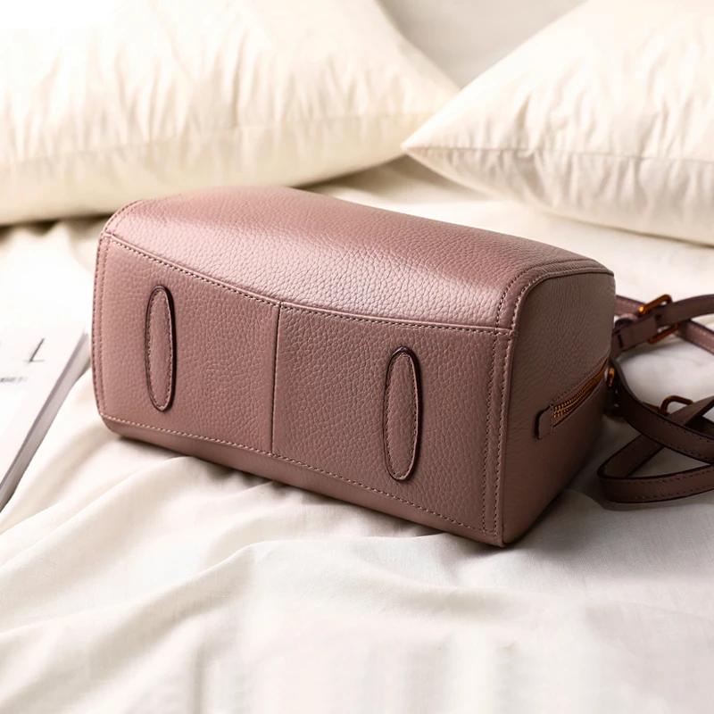 Woonam Для женщин Модный Топ зернистой кожи теленка Small Top handle Бостон сумка с длинным ремнем через плечо wb322
