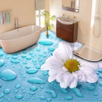 custom floor wallpaper 3d stereoscopic drops flower vinyl floor tiles waterproof wallpaper for bathroom 3d floor mural sticker