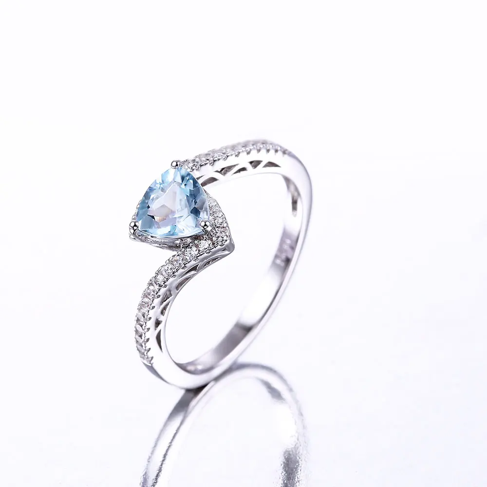 Дважды R 925 Серебряное кольцо женский 1.0ct Природный Голубой Топаз Gemstone