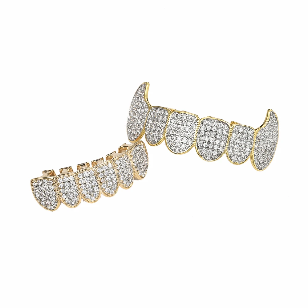 В стиле "хип-хоп" Гриль кубического циркония Bling решетки собака золотые зубы