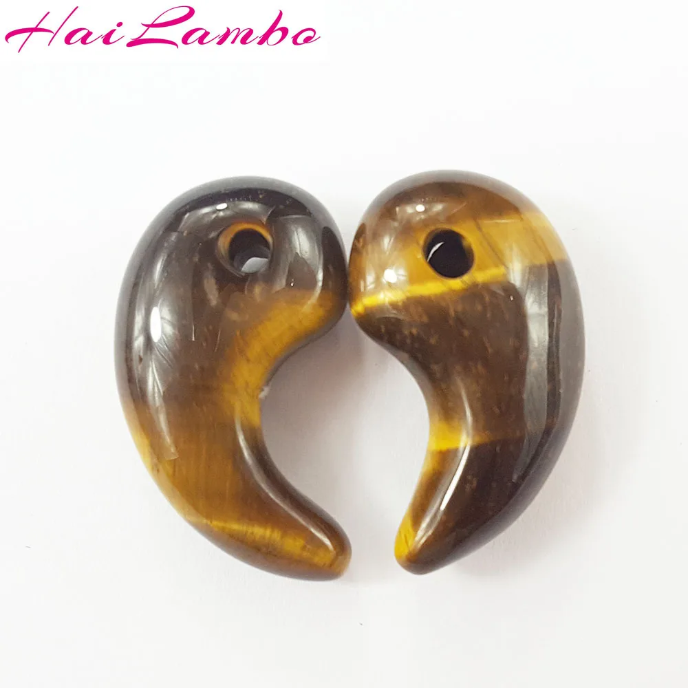 HaiLambo Natural Tiger eye's Stone Hand Carved Magatama Beads Comma Pendant Classic Amulet Jewelry Bead for Family Gift GY02# |