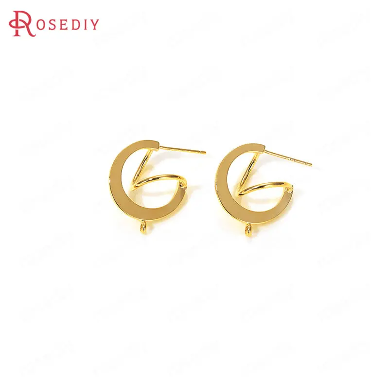 24K Gold Color 35900) 4 шт 23x22 мм 24K позолоченные латунные серьги с петлей, серьги-гвоздики, высокое качество, самодельные ювелирные изделия, аксессуары - Цвет: 24K Gold Color