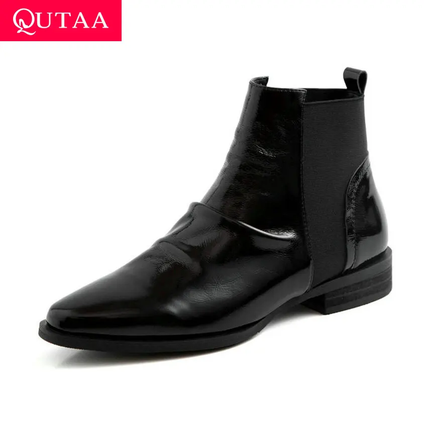 Женские осенние ботинки QUTAA короткие из натуральной кожи на низком каблуке винно