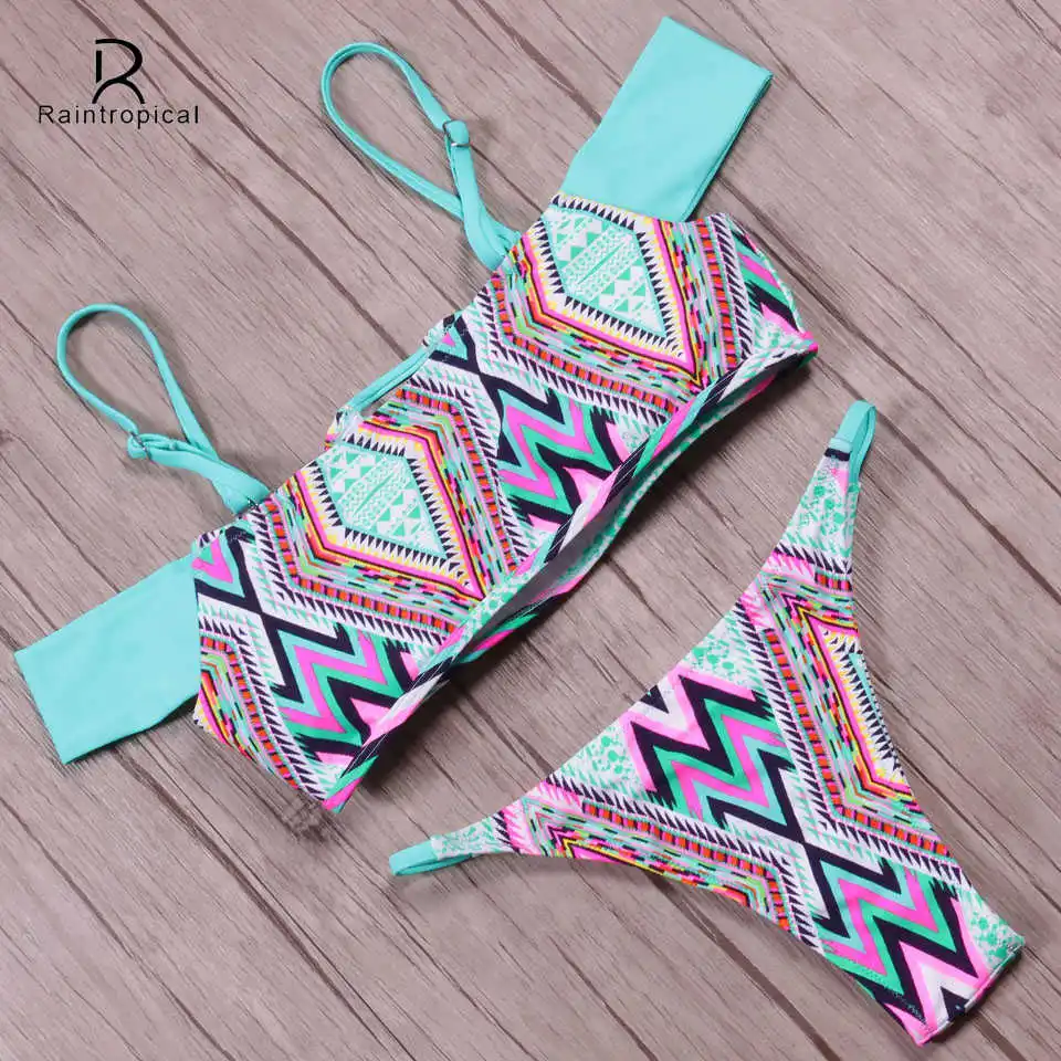 Женский купальник-бандо Raintropical Бандажное бикини с принтом на лето 2019 | Женская