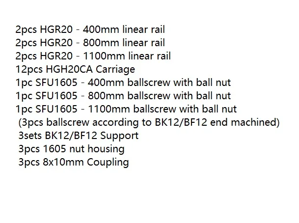 1605400-800-1100 HGR20 cnc набор квадратных линейных направляющих 12 шт. HGH20CA+ SFU605/1610 1605 шариковый винт+ BK BF12 корпус муфта для двигателя шпинделя комплект - Цвет: 1605400-800-1100