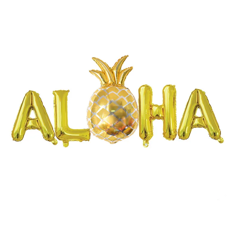 Aloha set gold Aloha тематическая вечеринка на день рождения украшения шар Фламинго Фрукты Ананас авокадо кактус Гавайи Лето алюминиевая фольга гелий - Цвет: Aloha set gold