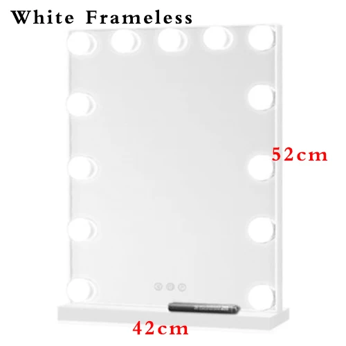 White 42x52cm Голливудский стиль, зеркала для макияжа с подсветкой, косметическое зеркало с регулируемой яркостью, светодиодный светильник с сенсорным управлением - Цвет: White 42x52cm