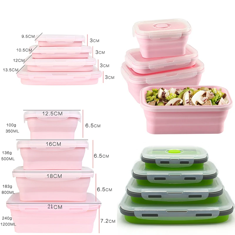 4 шт./компл. силиконовая складная коробка Bento складная переносная коробка для ланча для еды столовая посуда контейнер для продуктов миска для детей и взрослых