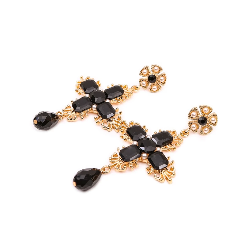 fashion design black cross round dangle earrings for women vintage gothic girl trendy party show wholesale | Украшения и
