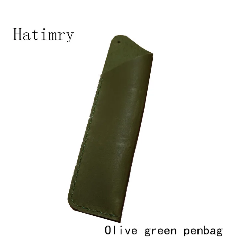 Hatimry penbag genuine leather cover penbag olive green color pencil case pen bag holder can package 2 pens school supplies