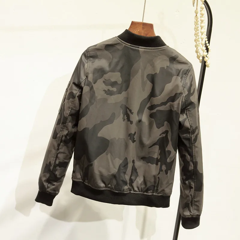 Новая осенне-зимняя женская камуфляжная куртка из искусственной кожи с длинными