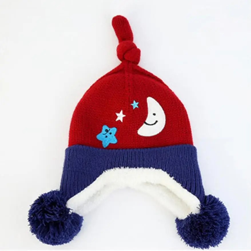 2018 Baby Accessories Stars Moon Printed Cartoon Knitted Winter Warm Cap Kids Hat Newborn Photography Props Fotografia | Детская одежда