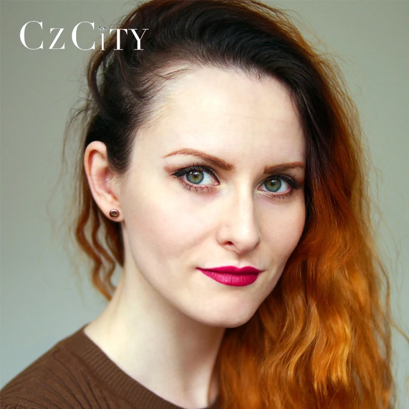 CZCITY самых лучших брендов Симпатичные серьги гвоздики для женщин розовое золото
