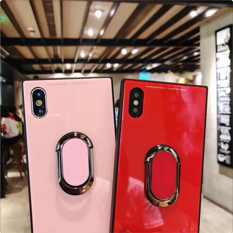 Square Fashion Classic Phone Case For iphone X Xs 6 6s 7 8 plus Luxury Tempered Glass With Stand Upscale Coque |
