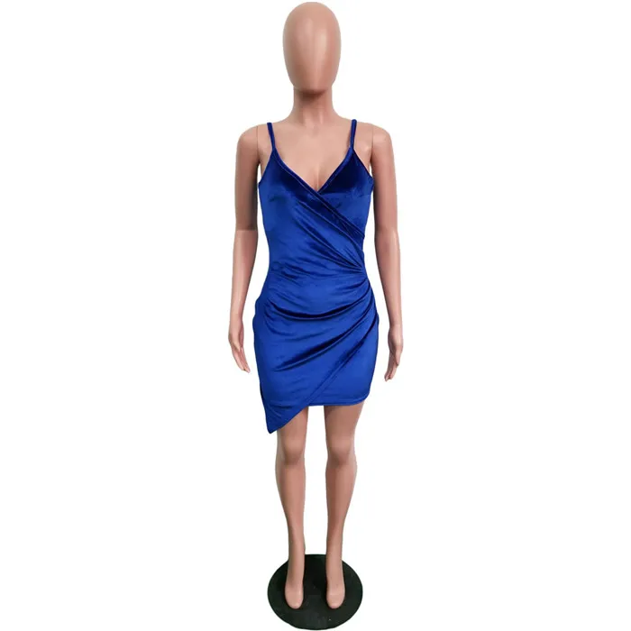 

Blue Velvet Midi Dress Backless V-Neck Midi Sheath Irregularity Hemline Royal Blue Ladies Dresses Elegant Night Club Outfits
