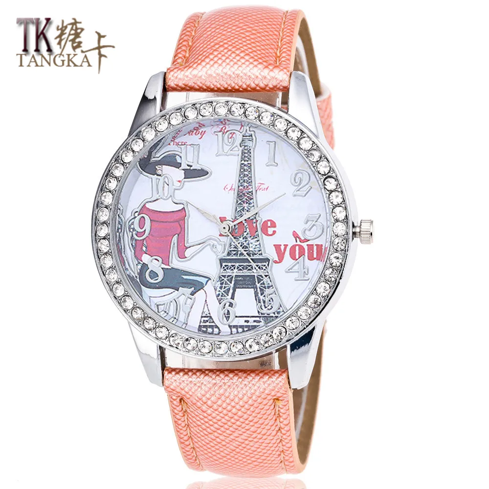 Модные женские часы браслет с железной башней и кристаллами многоцветные