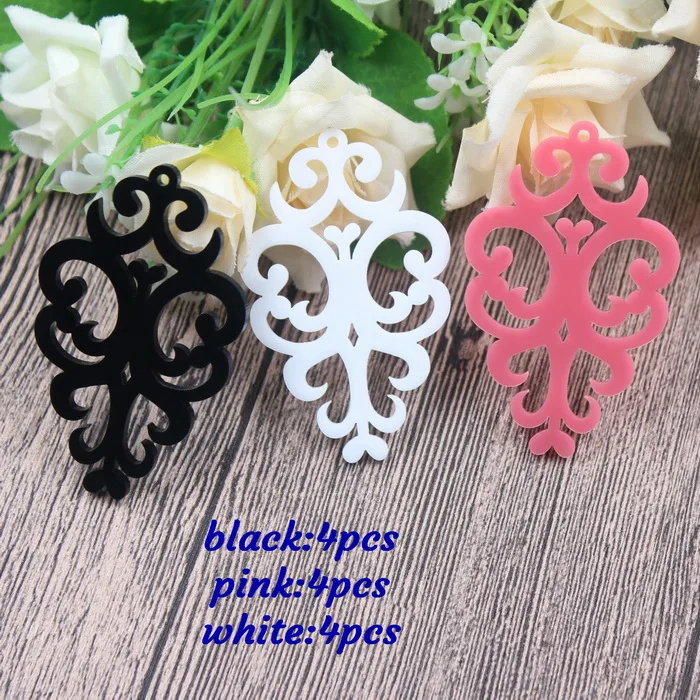 black set-12pcs 60 мм акриловые серьги Цветочные кружевные висячие серьги туман/коричневый/черная мята цветочные серьги лазерная вырезка "-AC1535 - Окраска металла: black set-12pcs