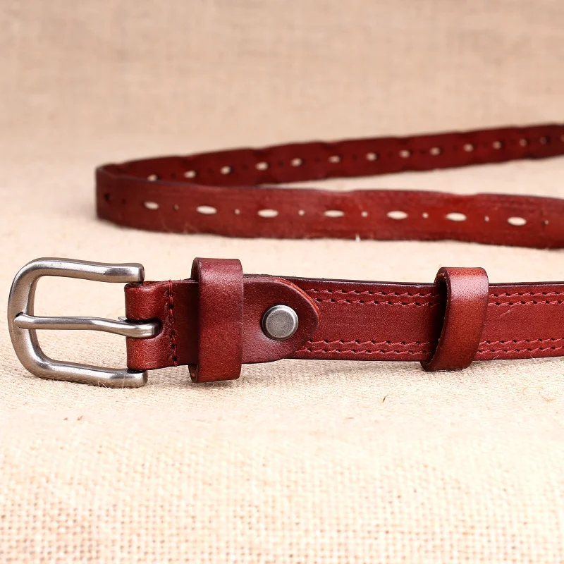 2021 New Style Korean Womens Belt Fashion Vintage Retro Cowskin Genuine Leather Thin Slim Waist Belt For Jeans/Pants / dress