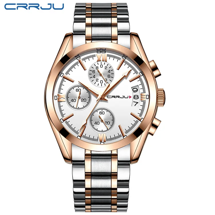 silver rose white CRRJU 2217 мужские часы браслет сталь кварцевые часы хронограф спортивные мужские наручные часы водонепроницаемые мужские часы Relogio Masculino - Цвет: silver rose white
