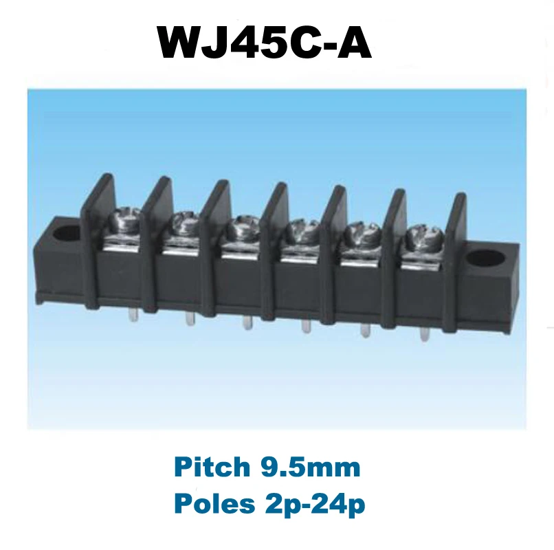 

2/5Pcs Barrier Terminal Block Pitch 9.5mm Straight Pin 2/3/4/5/6P Morsettiera Wire Connector 45C-A With Screw Holes 25A 12AWG