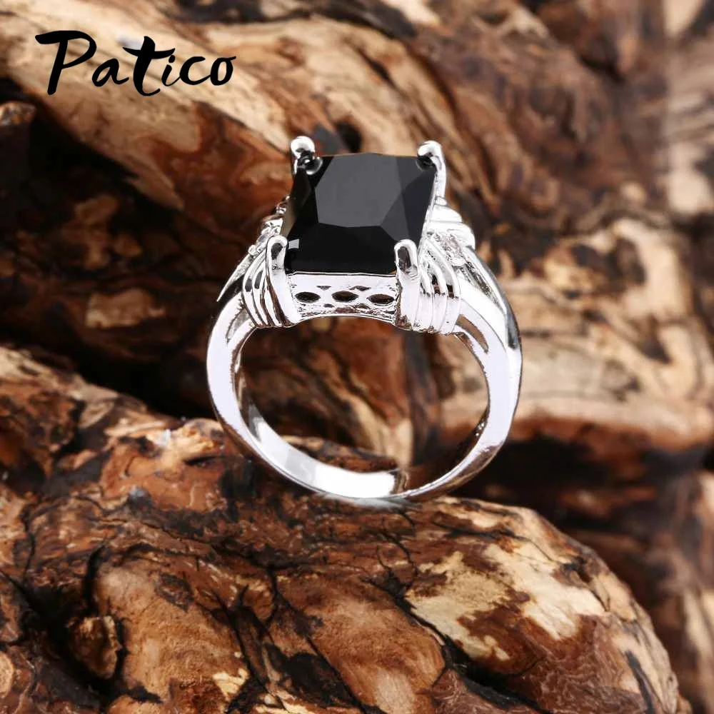 Classic 925 Sterling Silver Wedding Rings For Women&ampMen Black Square CZ Zirconia Finger Ring Female Christmas Party Gifts | Украшения и