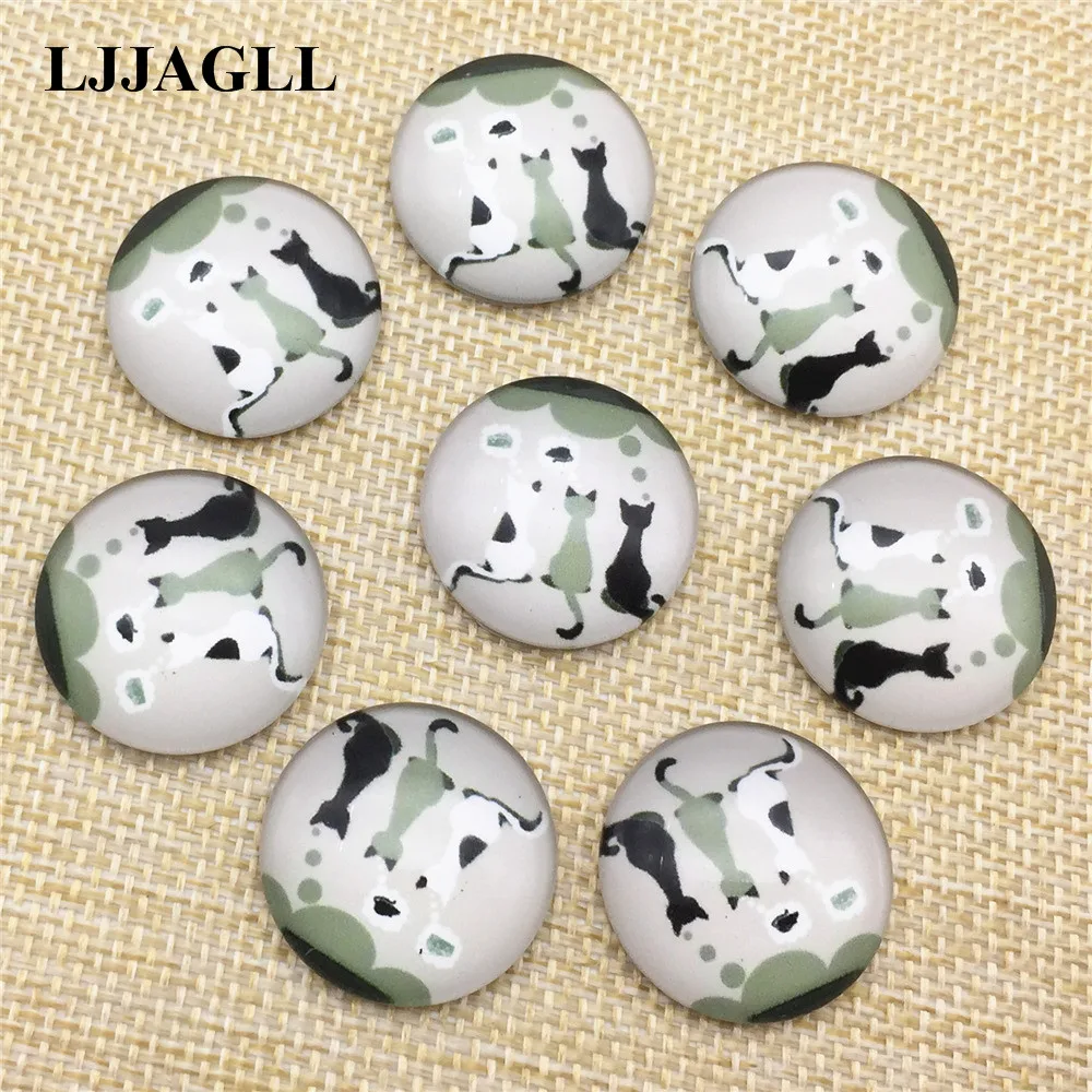 

LJJAGLL 6Pieces/lot Three Cats Back Pattern Flat Round 25mm Glass Cabochon Dome Cameo For Jewelry Necklace Diy Handmade Findings