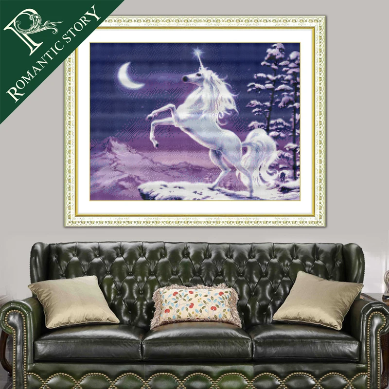 Романтическая история Единорог в ночном небе украшения крестиком рукоделие DIY
