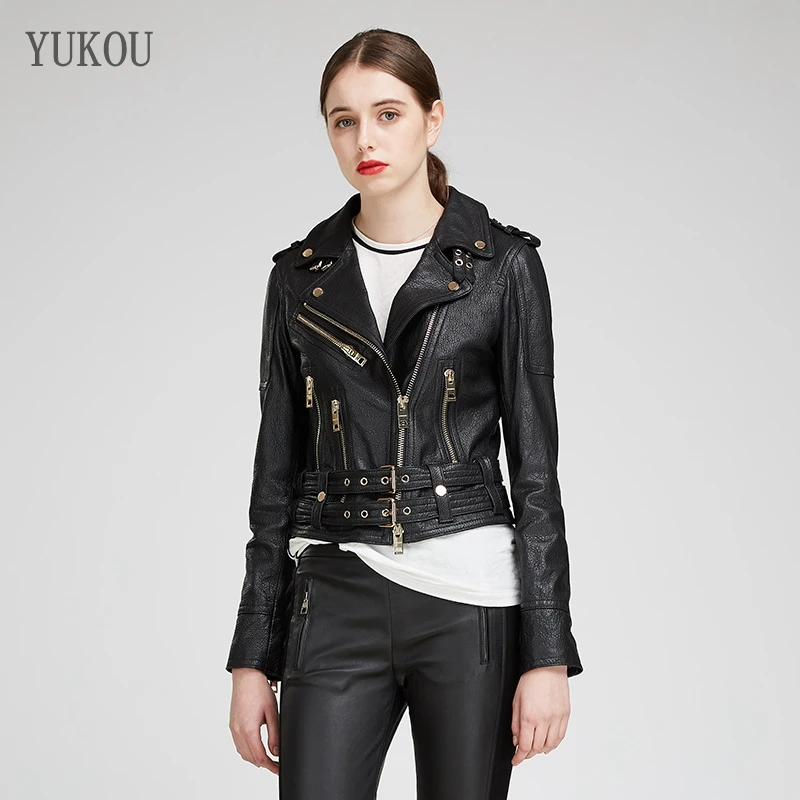 

Woman Coat Fashion Sheepskin Leather Female Jackets Motorcycle Leather Clothing Real Sheepskin Leather Short 3 Colors
