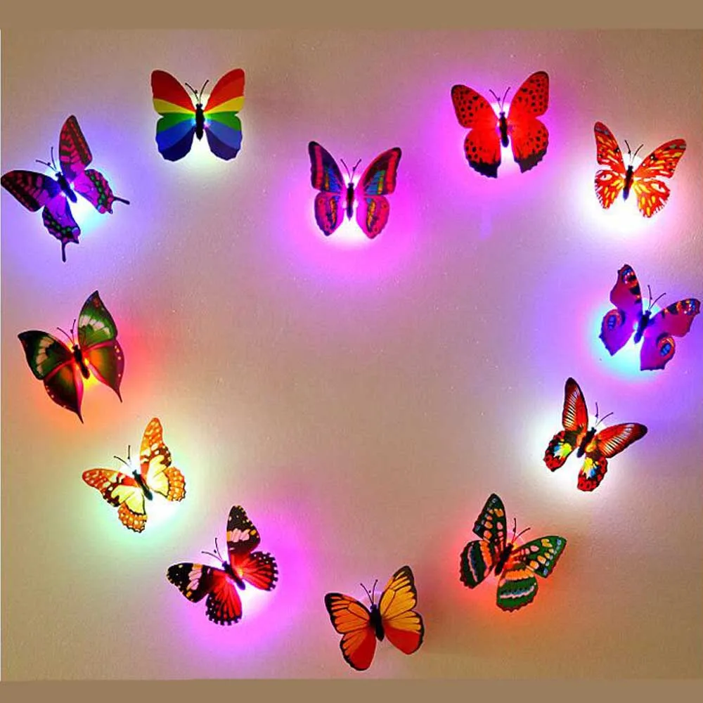 Светодиодный ночник бабочка 2 шт. 3D наклейки бабочки светильник льник для сада