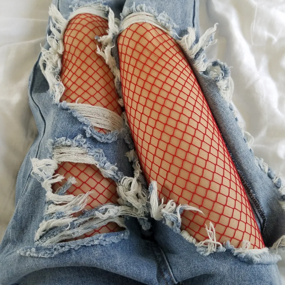 Модные красные Средний сетки Для женщин Высокая Талия чулок сетчатый клубный