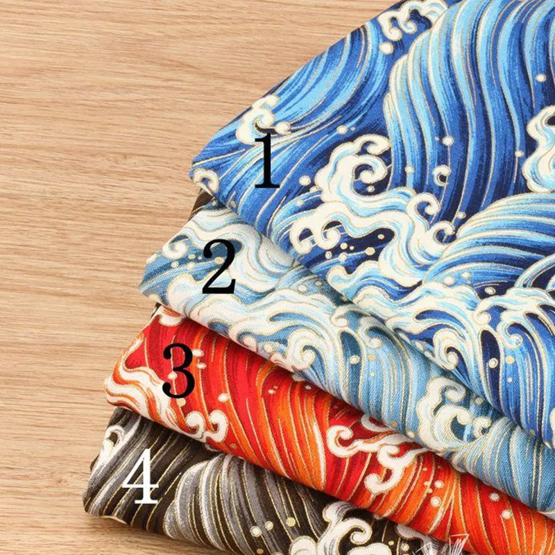 CF22 1 метр оранжевый/синий/кофейный в японском стиле волнистый принт 100% хлопок